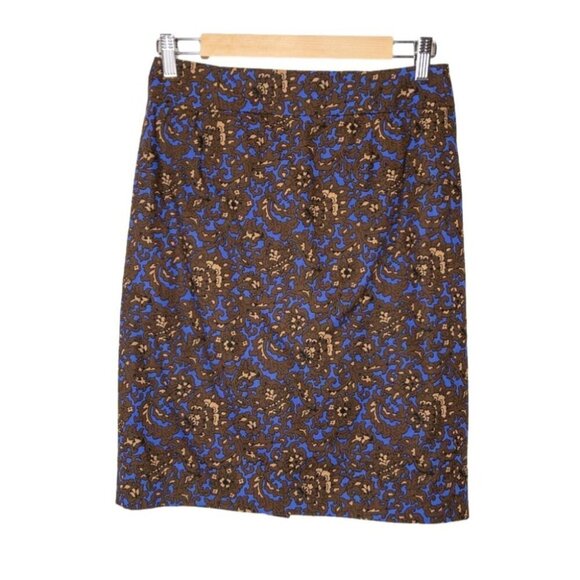 J. Crew Dresses & Skirts - J Crew Womens Size 2 Pencil Skirt Blue Brown Print Cotton Slit Mini Wear to Work